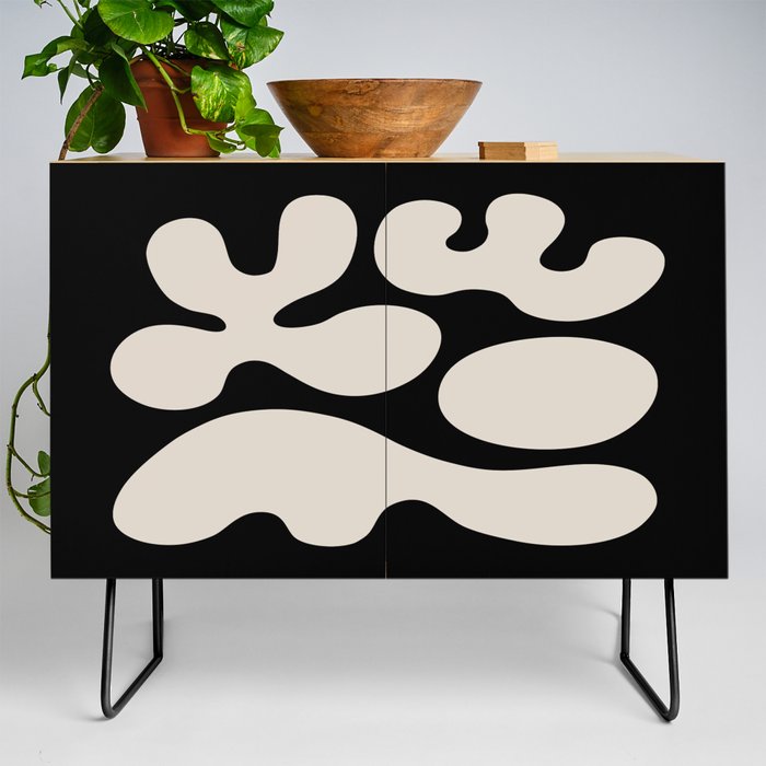 Mid Century Modern Organic Shapes 352 Black and Linen White Credenza