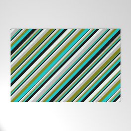 [ Thumbnail: Colorful Grey, Green, Dark Turquoise, Black, and Mint Cream Colored Lined/Striped Pattern Welcome Mat ]
