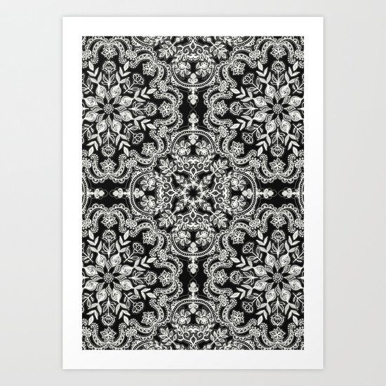 Black & White Folk Art Pattern Art Print