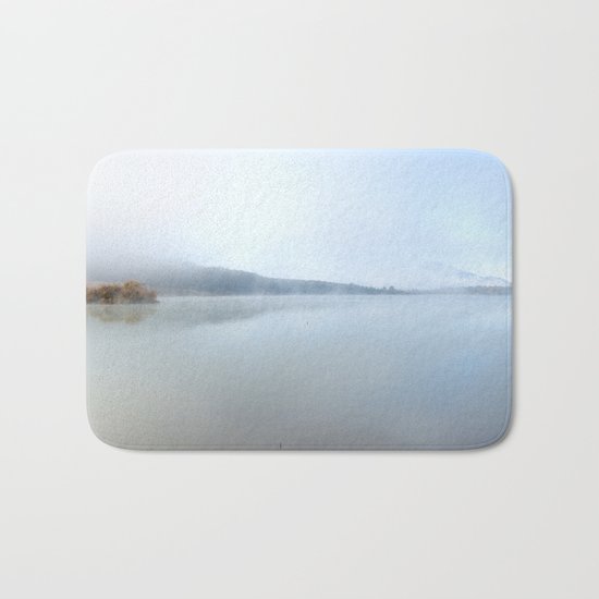 "Wild sunrise". Foggy lake Bath Mat