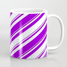 [ Thumbnail: Dark Violet and Mint Cream Colored Pattern of Stripes Coffee Mug ]