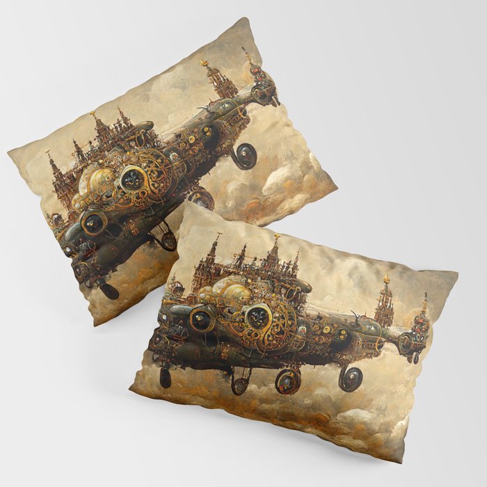 Steampunk Flying Fortress Pillow Sham