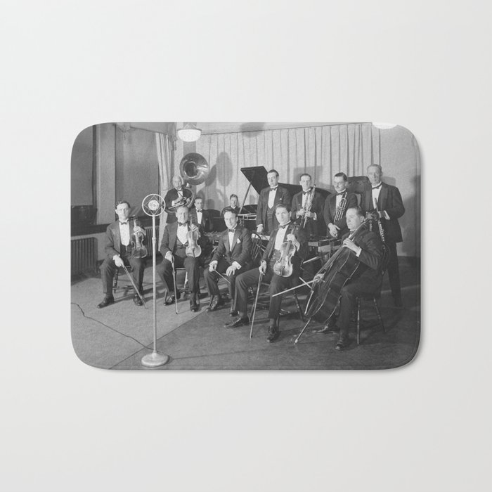 Vintage black and white photo of orchestra Bath Mat