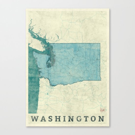 Washington State Map Blue Vintage Canvas Print