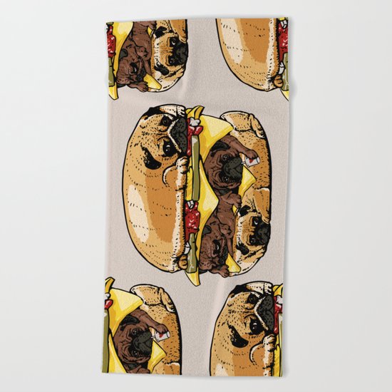 Pugs Burger Beach Towel
