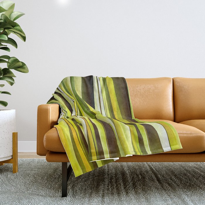 Yellow Ochre and Brown Stripy Lines Pattern Throw Blanket