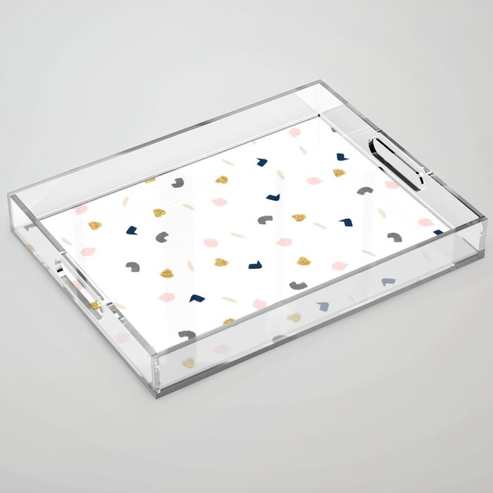 Modern Pastel Pink Navy Blue Gold Glitter Confetti Acrylic Tray By Girlytrend