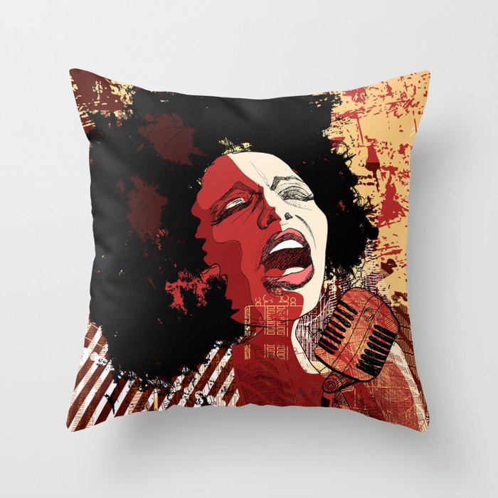 Music Jazz - afro american jazz singer on grunge background - illustration Throw Pillow