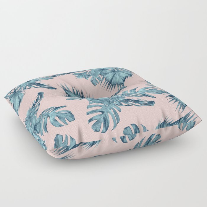 Dreaming of Hawaii Teal Blue on Millennial Pink Floor Pillow