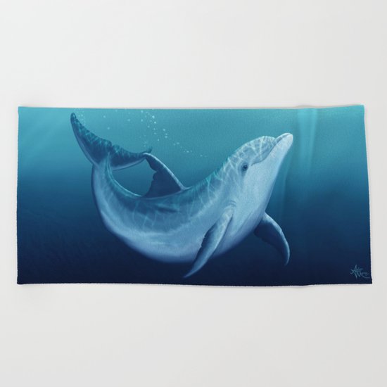 "Riversoul Blue" by Amber Marine ~ Dolphin Art, (c) 2015 Beach Towel