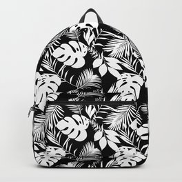 Tropical Monstera And Palm Leaves Black N White Backpack