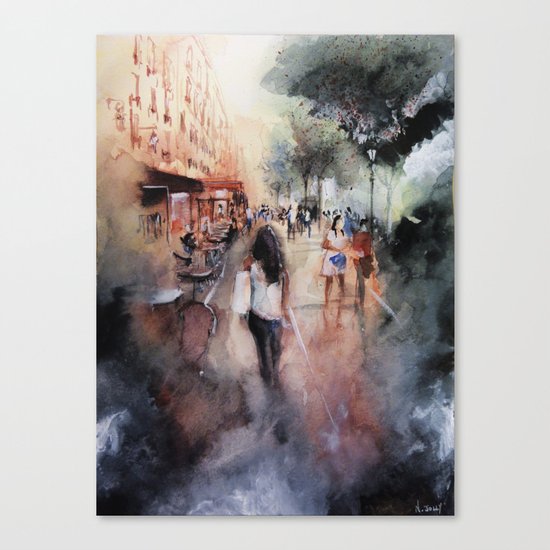 Promenade rue Saint-Martin - Paris painting Canvas Print