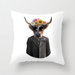 Vintage Bull Suit in Flowers Throw Pillow