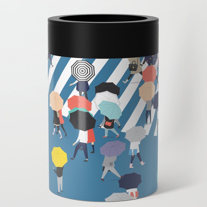 Crossing The Street On a Rainy Day - Blue Can Cooler