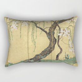 Cherry Tree Japanese Edo Period Six-Panel Gold Leaf Screen Rectangular Pillow