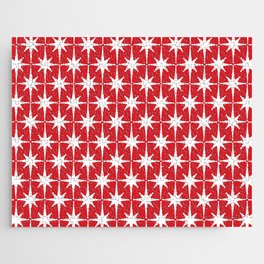 Midcentury Modern Atomic Starburst Pattern in Red and White Jigsaw Puzzle