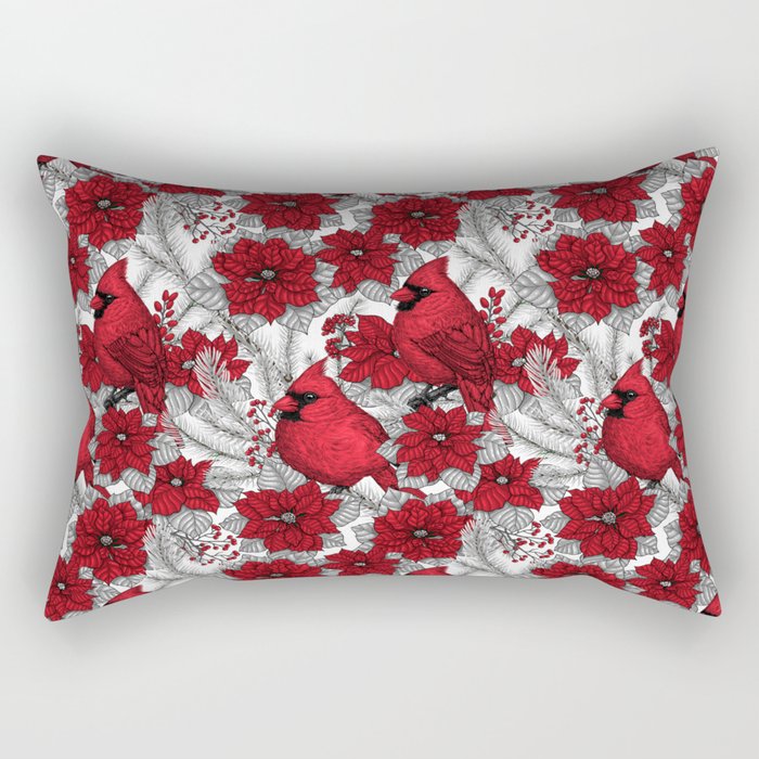Cardinals in winter branches and Christmas decoration Rectangular Pillow