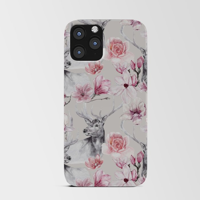 Pink Flower Deer Pattern iPhone Card Case