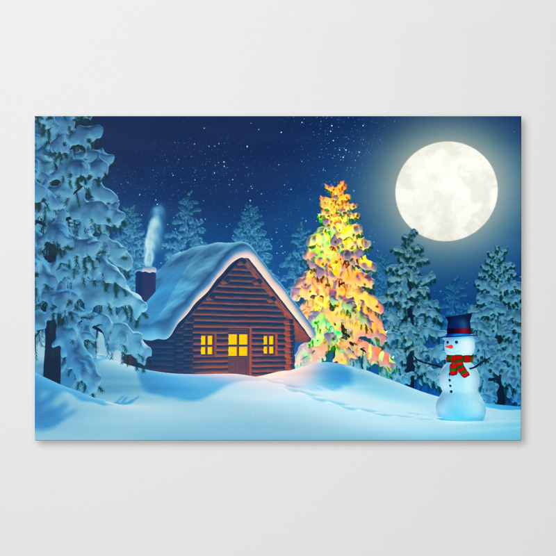 Christmas Wall Art Canvas Nightly Snowy Scenery Christmas Home Decor Prints