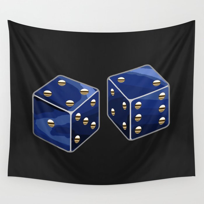 Blue and Gold Dice Wall Tapestry