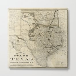 Old Map of Texas 1876 Vintage Wall map Restoration Hardware Style Map Metal Print