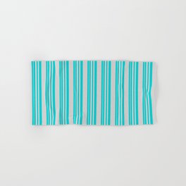 [ Thumbnail: Dark Turquoise & Light Gray Colored Pattern of Stripes Hand & Bath Towel ]