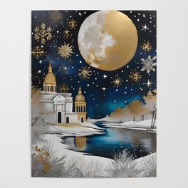 Christmas in Rome - Italy Winter Holiday Gold and Silver Landscape and Cityscape Art Poster