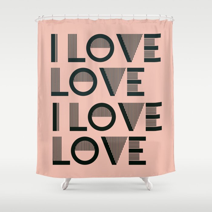 I Love Love - Jazz Age Coral pink color modern abstract illustration  Shower Curtain