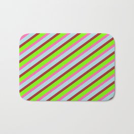 [ Thumbnail: Green, Hot Pink, Powder Blue, and Brown Colored Lined/Striped Pattern Bath Mat ]