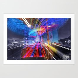 Midway Magic Long Exposure Nighttime Landscape Photography Art Print | Backpacks Unique, Hdr, Long Exposure, Digital, Light Trails, Abstract, Photo Picture Design, Zoom Burst, Colorful, Light Painting 