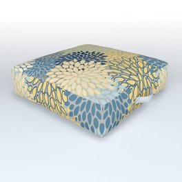 Floral Print, Yellow, Gray, Blue, Teal Outdoor Floor Cushion