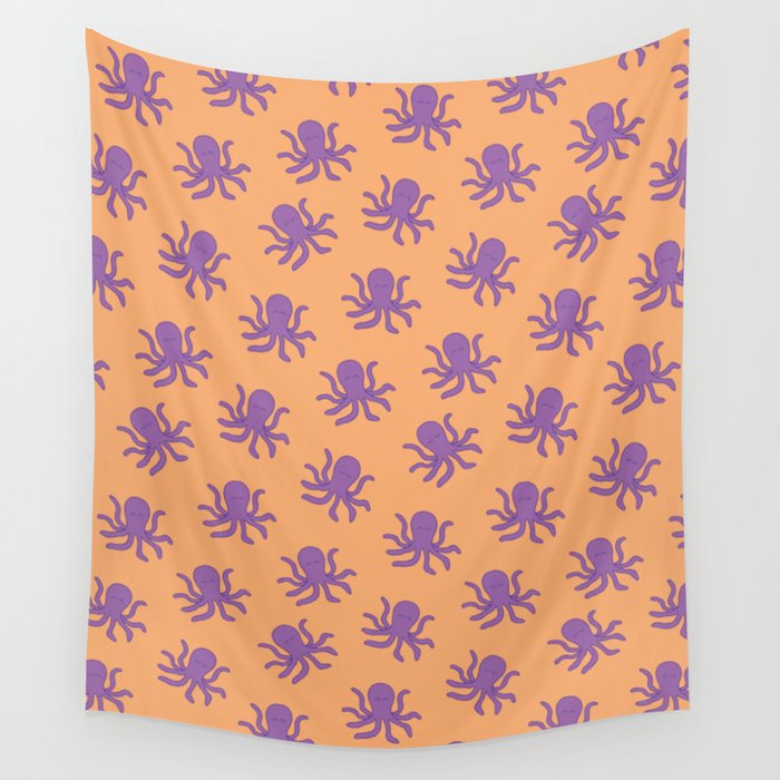 Friendly Octopus // Orange Pattern Wall Tapestry