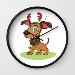Puppy Dressed as Reindeer Wall Clock