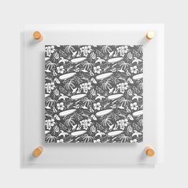 Dark Grey and White Surfing Summer Beach Objects Seamless Pattern Floating Acrylic Print