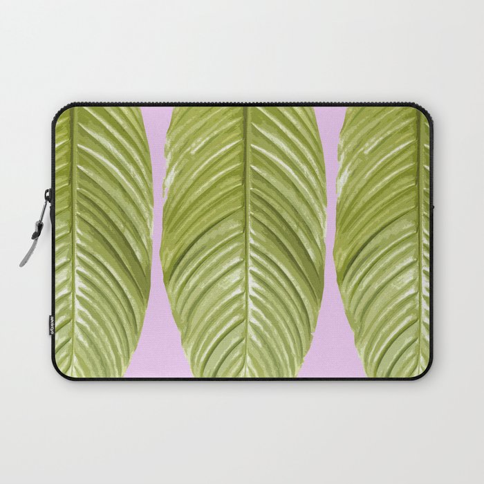 Three large green leaves on a pink background - vivid colors #decor #society6 #buyart Laptop Sleeve