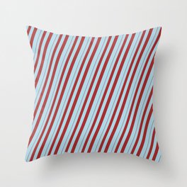 [ Thumbnail: Brown and Light Blue Colored Striped/Lined Pattern Throw Pillow ]
