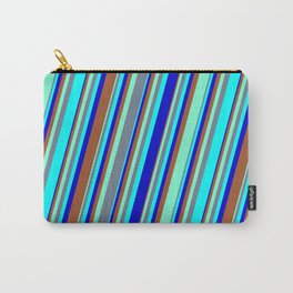 [ Thumbnail: Colorful Aquamarine, Slate Gray, Cyan, Blue & Sienna Colored Striped/Lined Pattern Carry-All Pouch ]