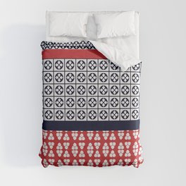 Japanese Style Ethnic Quilt Blue and Red Duvet Cover