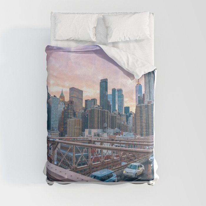 New York City Minimalism | Brooklyn Bridge | Travel Photography Comforter