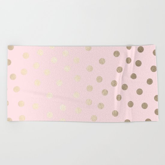 Dots White Gold Sands on Flamingo Pink Beach Towel