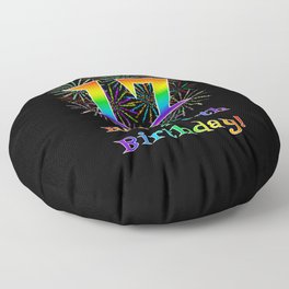 [ Thumbnail: 17th Birthday - Fun Rainbow Spectrum Gradient Pattern Text, Bursting Fireworks Inspired Background Floor Pillow ]