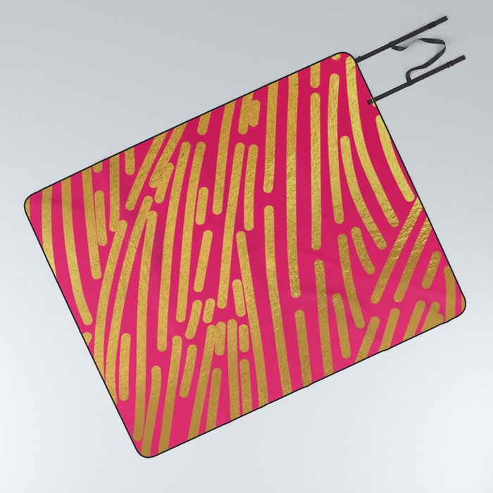 Pink Gold colored abstract lines pattern Picnic Blanket