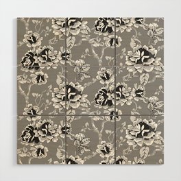 Spring Flowers Pattern Black and White Wood Wall Art