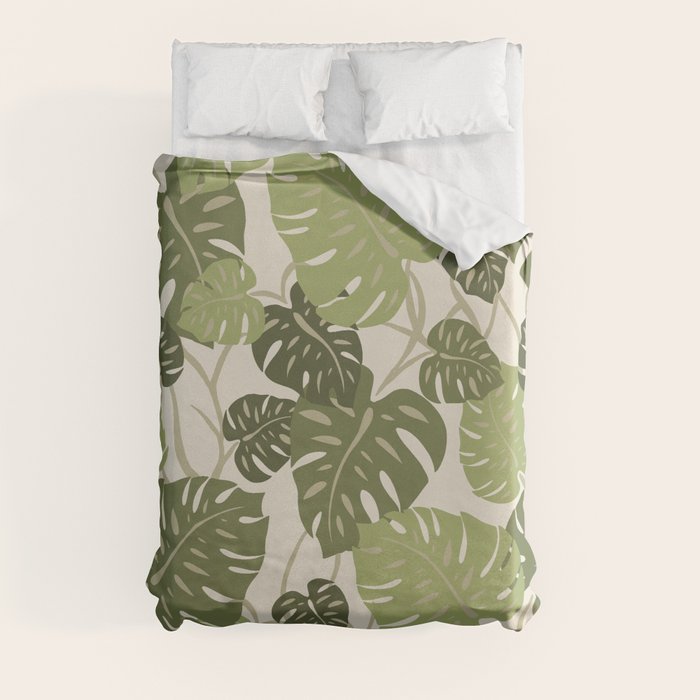 Cliff Hanger Monstera Leaf Hawaiian Print Duvet Cover by Drive
