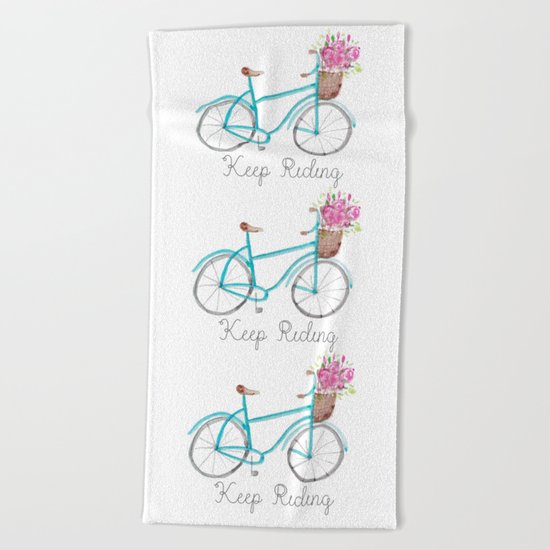 Keep Riding Bike, Watercolor Bike Beach Towel