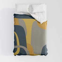 Midcentury Modern Abstract 2 in Mustard, Navy Blue, and Gray Duvet Cover