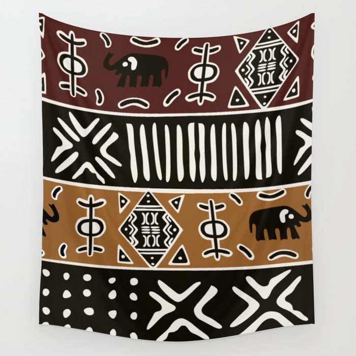 African mud cloth with elephants Wall Tapestry