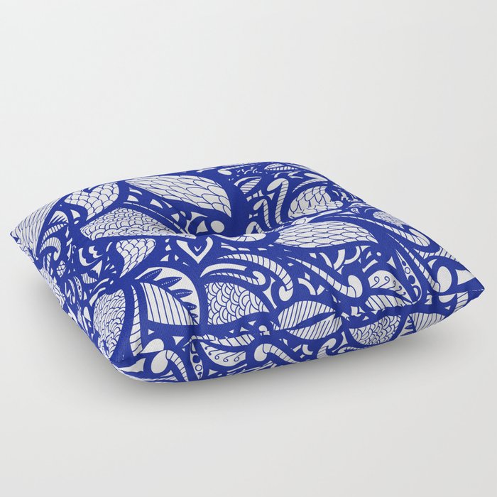 Peacock Blue Doodle Pattern Floor Pillow