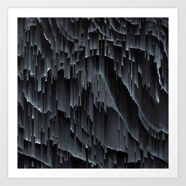 Modern Black Glitch Abstract Art Print