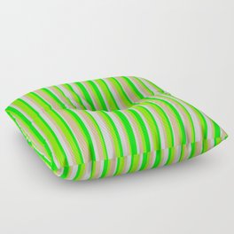 [ Thumbnail: Tan, Chartreuse, Lime & Light Grey Colored Striped/Lined Pattern Floor Pillow ]